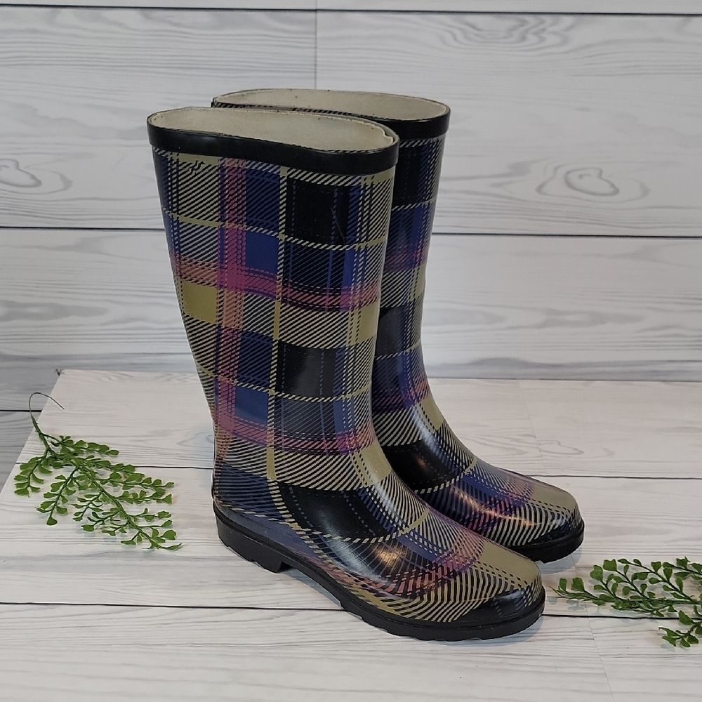 Sporto Evi Plaid Women's Rain Boots Size 8